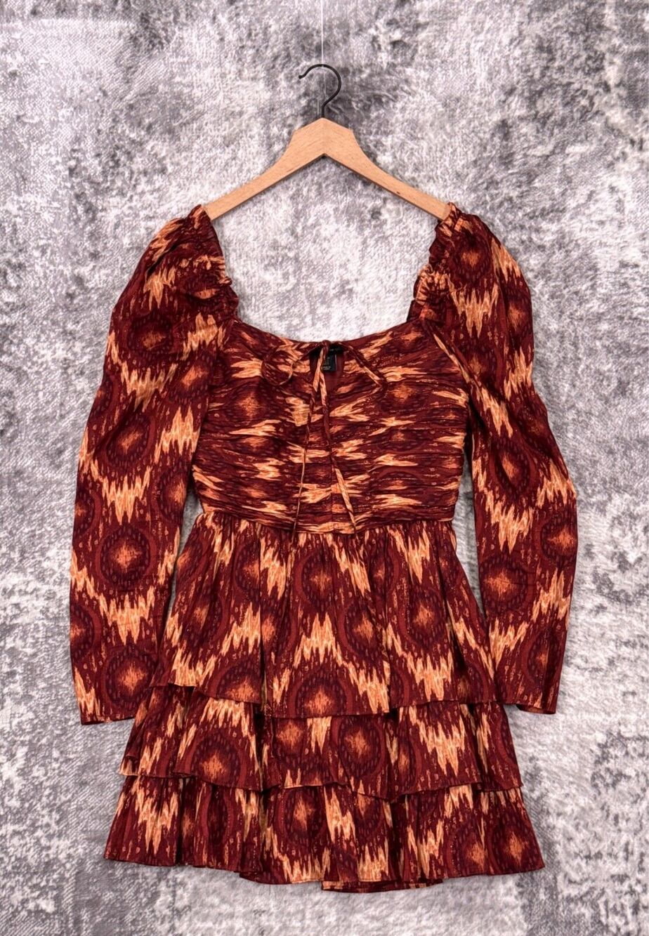 House Of Harlow Dress Small Womens Ikat Puff Shoulder Keyhole Tiered Mini